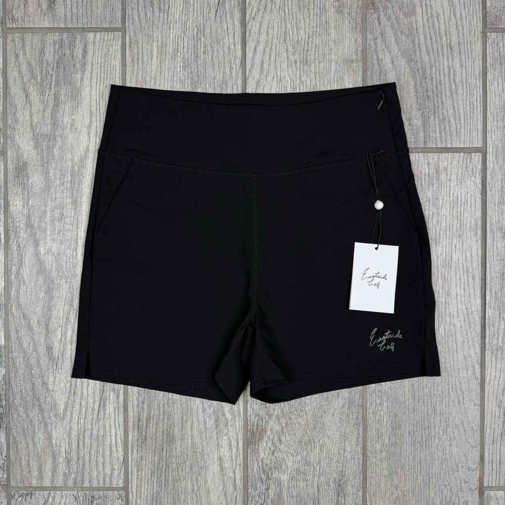 Eastside Golf Hi Waist Active Shorts NWT Logo Gym Womens Pockets Black EGWS5015 - Picture 1 of 9